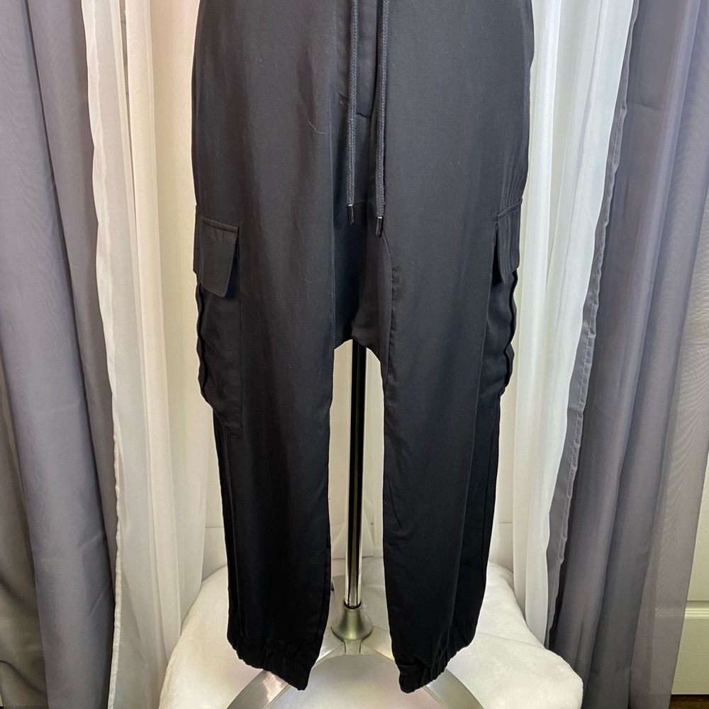 Zara Black Drop Crotch Cargo Jogger Pants NWT Small Utility Pocket - Picture 10 of 15